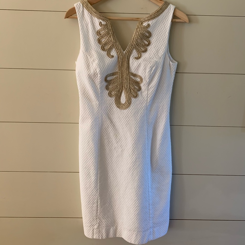 Lilly Pulitzer Janice Shift Dress White & Gold-GUC